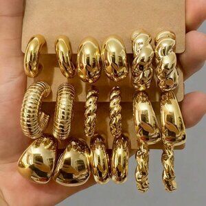 Gold Chunky Hoop Earring Set – 9 Pair Designer Inspired Statement Hoops